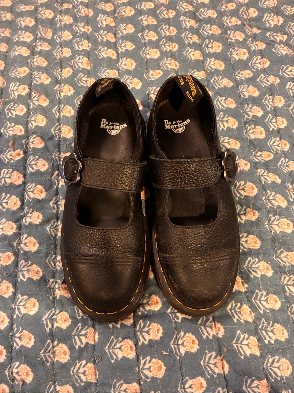 DR. MARTENS Black Leather Platform Mary Jane with Flower Buckle sz8/39 - Picture 2 of 9